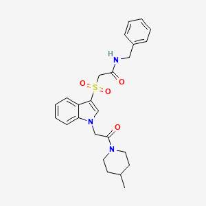 molecular formula C25H29N3O4S B2447592 N-benzyl-2-((1-(2-(4-methylpiperidin-1-yl)-2-oxoethyl)-1H-indol-3-yl)sulfonyl)acetamide CAS No. 878060-31-2