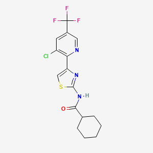 molecular formula C16H15ClF3N3OS B2447604 N-{4-[3-chloro-5-(trifluoromethyl)pyridin-2-yl]-1,3-thiazol-2-yl}cyclohexanecarboxamide CAS No. 2060748-71-0