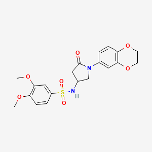 molecular formula C20H22N2O7S B2447641 N-(1-(2,3-dihydrobenzo[b][1,4]dioxin-6-yl)-5-oxopyrrolidin-3-yl)-3,4-dimethoxybenzenesulfonamide CAS No. 905689-09-0