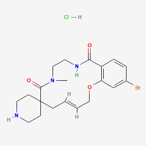molecular formula C20H27BrClN3O3 B2447646 (4E)-17-Bromo-9-methylspiro[2-oxa-9,12-diazabicyclo[12.4.0]octadeca-1(14),4,15,17-tetraene-7,4'-piperidine]-8,13-dione;hydrochloride CAS No. 2230816-88-1