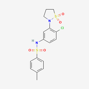 molecular formula C16H17ClN2O4S2 B2447693 N-(4-chloro-3-(1,1-dioxidoisothiazolidin-2-yl)phenyl)-4-methylbenzenesulfonamide CAS No. 946343-30-2