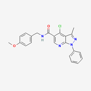 molecular formula C22H19ClN4O2 B2447724 4-chloro-N-[(4-methoxyphenyl)methyl]-3-methyl-1-phenyl-1H-pyrazolo[3,4-b]pyridine-5-carboxamide CAS No. 899985-39-8