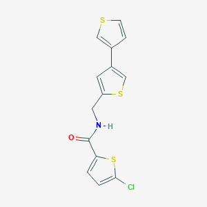 molecular formula C14H10ClNOS3 B2447766 N-({[3,3'-bithiophene]-5-yl}methyl)-5-chlorothiophene-2-carboxamide CAS No. 2415455-90-0