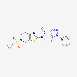 molecular formula C20H21N5O3S2 B2447853 N-(5-(cyclopropylsulfonyl)-4,5,6,7-tetrahydrothiazolo[5,4-c]pyridin-2-yl)-5-methyl-1-phenyl-1H-pyrazole-4-carboxamide CAS No. 1421464-90-5