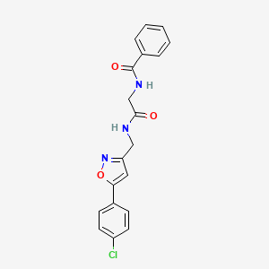 molecular formula C19H16ClN3O3 B2447873 N-(2-(((5-(4-chlorophenyl)isoxazol-3-yl)methyl)amino)-2-oxoethyl)benzamide CAS No. 1211011-14-1