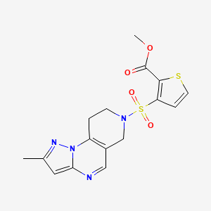 molecular formula C16H16N4O4S2 B2447912 methyl 3-((2-methyl-8,9-dihydropyrazolo[1,5-a]pyrido[3,4-e]pyrimidin-7(6H)-yl)sulfonyl)thiophene-2-carboxylate CAS No. 1797735-96-6