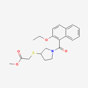 molecular formula C20H23NO4S B2447930 Methyl 2-((1-(2-ethoxy-1-naphthoyl)pyrrolidin-3-yl)thio)acetate CAS No. 2034267-64-4