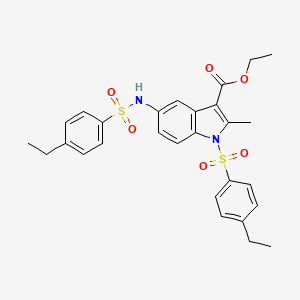 molecular formula C28H30N2O6S2 B2448034 ethyl 5-(4-ethylbenzenesulfonamido)-1-(4-ethylbenzenesulfonyl)-2-methyl-1H-indole-3-carboxylate CAS No. 441292-37-1