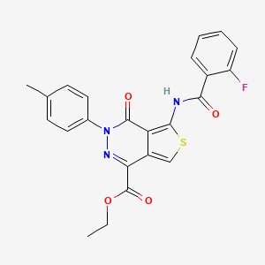 molecular formula C23H18FN3O4S B2448143 Ethyl 5-(2-fluorobenzamido)-4-oxo-3-(p-tolyl)-3,4-dihydrothieno[3,4-d]pyridazine-1-carboxylate CAS No. 851948-23-7