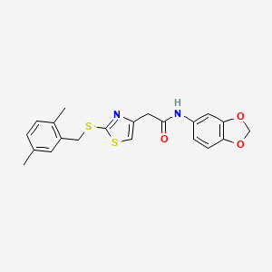 molecular formula C21H20N2O3S2 B2448183 N-(benzo[d][1,3]dioxol-5-yl)-2-(2-((2,5-dimethylbenzyl)thio)thiazol-4-yl)acetamide CAS No. 954241-82-8