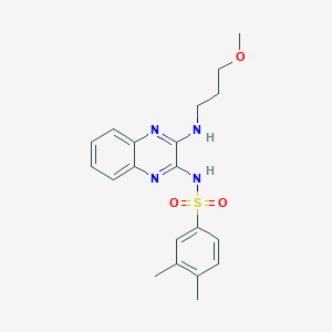 molecular formula C20H24N4O3S B2448189 N-{3-[(3-methoxypropyl)amino]quinoxalin-2-yl}-3,4-dimethylbenzene-1-sulfonamide CAS No. 714917-58-5