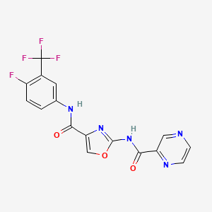 molecular formula C16H9F4N5O3 B2448235 N-(4-{[4-fluoro-3-(trifluoromethyl)phenyl]carbamoyl}-1,3-oxazol-2-yl)pyrazine-2-carboxamide CAS No. 1396683-07-0