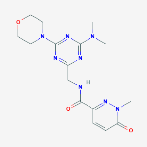 molecular formula C16H22N8O3 B2448248 N-((4-(dimethylamino)-6-morpholino-1,3,5-triazin-2-yl)methyl)-1-methyl-6-oxo-1,6-dihydropyridazine-3-carboxamide CAS No. 2034543-07-0