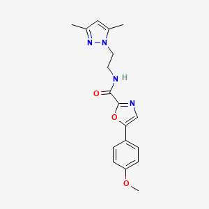 molecular formula C18H20N4O3 B2448255 N-(2-(3,5-dimethyl-1H-pyrazol-1-yl)ethyl)-5-(4-methoxyphenyl)oxazole-2-carboxamide CAS No. 1798490-74-0