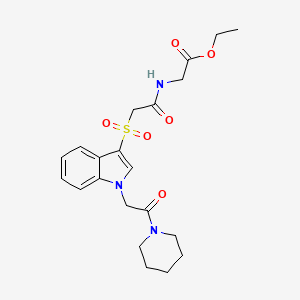 molecular formula C21H27N3O6S B2448277 ethyl 2-(2-((1-(2-oxo-2-(piperidin-1-yl)ethyl)-1H-indol-3-yl)sulfonyl)acetamido)acetate CAS No. 878057-60-4