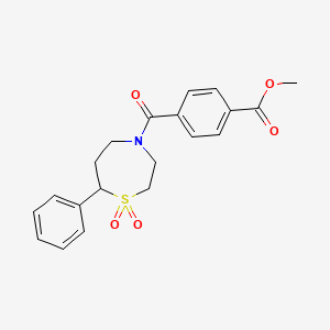 molecular formula C20H21NO5S B2448286 Methyl 4-(1,1-dioxido-7-phenyl-1,4-thiazepane-4-carbonyl)benzoate CAS No. 2034308-91-1