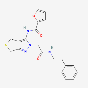 molecular formula C20H20N4O3S B2448295 N-(2-(2-oxo-2-(phenethylamino)ethyl)-4,6-dihydro-2H-thieno[3,4-c]pyrazol-3-yl)furan-2-carboxamide CAS No. 1105250-97-2