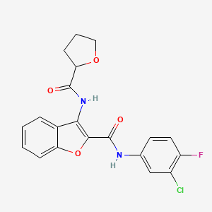 molecular formula C20H16ClFN2O4 B2448328 N-(3-chloro-4-fluorophenyl)-3-(tetrahydrofuran-2-carboxamido)benzofuran-2-carboxamide CAS No. 888464-24-2