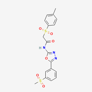 molecular formula C18H17N3O6S2 B2448351 N-(5-(3-(methylsulfonyl)phenyl)-1,3,4-oxadiazol-2-yl)-2-tosylacetamide CAS No. 886908-69-6