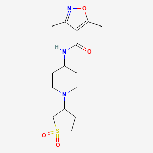 molecular formula C15H23N3O4S B2448368 N-(1-(1,1-dioxidotetrahydrothiophen-3-yl)piperidin-4-yl)-3,5-dimethylisoxazole-4-carboxamide CAS No. 2034224-00-3