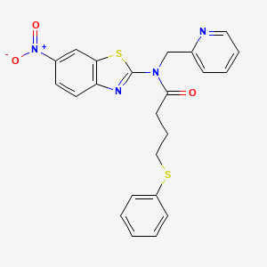 molecular formula C23H20N4O3S2 B2448391 N-(6-nitrobenzo[d]thiazol-2-yl)-4-(phenylthio)-N-(pyridin-2-ylmethyl)butanamide CAS No. 942002-96-2