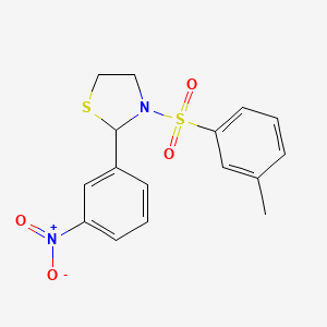 molecular formula C16H16N2O4S2 B2448402 2-(3-Nitrophenyl)-3-(m-tolylsulfonyl)thiazolidine CAS No. 397283-68-0