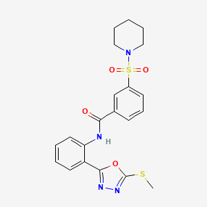 molecular formula C21H22N4O4S2 B2448438 N-(2-(5-(methylthio)-1,3,4-oxadiazol-2-yl)phenyl)-3-(piperidin-1-ylsulfonyl)benzamide CAS No. 890595-43-4