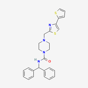 molecular formula C26H26N4OS2 B2448504 N-(diphenylmethyl)-4-{[4-(thiophen-2-yl)-1,3-thiazol-2-yl]methyl}piperazine-1-carboxamide CAS No. 1172987-19-7