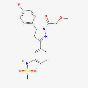molecular formula C19H20FN3O4S B2448532 N-{3-[5-(4-fluorophenyl)-1-(2-methoxyacetyl)-4,5-dihydro-1H-pyrazol-3-yl]phenyl}methanesulfonamide CAS No. 851718-66-6