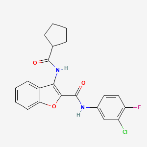 molecular formula C21H18ClFN2O3 B2448594 N-(3-chloro-4-fluorophenyl)-3-cyclopentaneamido-1-benzofuran-2-carboxamide CAS No. 888463-72-7