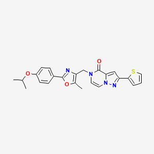 molecular formula C24H22N4O3S B2448626 5-((2-(4-isopropoxyphenyl)-5-methyloxazol-4-yl)methyl)-2-(thiophen-2-yl)pyrazolo[1,5-a]pyrazin-4(5H)-one CAS No. 1359442-88-8