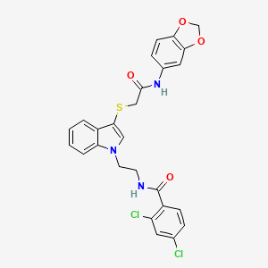 molecular formula C26H21Cl2N3O4S B2448726 N-{2-[3-({[(2H-1,3-benzodioxol-5-yl)carbamoyl]methyl}sulfanyl)-1H-indol-1-yl]ethyl}-2,4-dichlorobenzamide CAS No. 532975-54-5