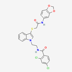 N-[2-[3-[2-(1,3-benzodioxol-5-ylamino)-2-oxoethyl]sulfanylindol-1-yl]ethyl]-2,4-dichlorobenzamide