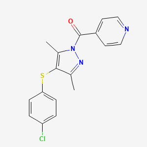 B2448774 4-{4-[(4-chlorophenyl)sulfanyl]-3,5-dimethyl-1H-pyrazole-1-carbonyl}pyridine CAS No. 380871-41-0
