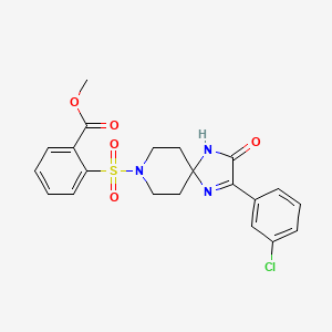 molecular formula C21H20ClN3O5S B2448778 Methyl 2-{[2-(3-chlorophenyl)-3-oxo-1,4,8-triazaspiro[4.5]dec-1-en-8-yl]sulfonyl}benzoate CAS No. 1357860-88-8