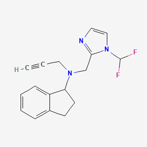 molecular formula C17H17F2N3 B2448813 N-[[1-(Difluoromethyl)imidazol-2-yl]methyl]-N-prop-2-ynyl-2,3-dihydro-1H-inden-1-amine CAS No. 1935772-05-6