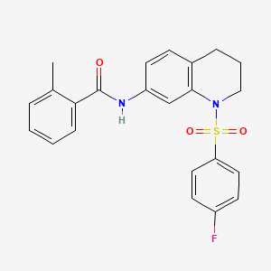 molecular formula C23H21FN2O3S B2448851 N-[1-(4-fluorobenzenesulfonyl)-1,2,3,4-tetrahydroquinolin-7-yl]-2-methylbenzamide CAS No. 1005299-82-0