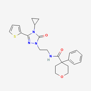 molecular formula C23H26N4O3S B2448862 N-(2-(4-cyclopropyl-5-oxo-3-(thiophen-2-yl)-4,5-dihydro-1H-1,2,4-triazol-1-yl)ethyl)-4-phenyltetrahydro-2H-pyran-4-carboxamide CAS No. 1448059-85-5