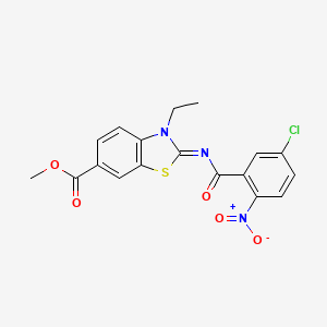 molecular formula C18H14ClN3O5S B2448938 methyl (2E)-2-[(5-chloro-2-nitrobenzoyl)imino]-3-ethyl-2,3-dihydro-1,3-benzothiazole-6-carboxylate CAS No. 865545-30-8
