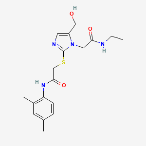 molecular formula C18H24N4O3S B2448945 N-(2,4-dimethylphenyl)-2-({1-[(ethylcarbamoyl)methyl]-5-(hydroxymethyl)-1H-imidazol-2-yl}sulfanyl)acetamide CAS No. 923165-38-2