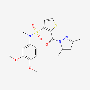 molecular formula C19H21N3O5S2 B2448976 N-(3,4-dimethoxyphenyl)-2-(3,5-dimethyl-1H-pyrazole-1-carbonyl)-N-methylthiophene-3-sulfonamide CAS No. 1207059-06-0