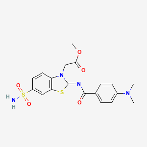 molecular formula C19H20N4O5S2 B2448986 methyl 2-[(2Z)-2-{[4-(dimethylamino)benzoyl]imino}-6-sulfamoyl-2,3-dihydro-1,3-benzothiazol-3-yl]acetate CAS No. 865199-27-5