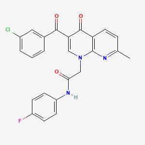 molecular formula C24H17ClFN3O3 B2449010 2-(3-(3-chlorobenzoyl)-7-methyl-4-oxo-1,8-naphthyridin-1(4H)-yl)-N-(4-fluorophenyl)acetamide CAS No. 894894-14-5