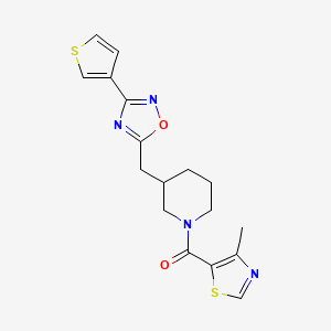 (4-Methylthiazol-5-yl)(3-((3-(thiophen-3-yl)-1,2,4-oxadiazol-5-yl)methyl)piperidin-1-yl)methanone