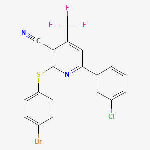 molecular formula C19H9BrClF3N2S B2449068 2-[(4-Bromophenyl)sulfanyl]-6-(3-chlorophenyl)-4-(trifluoromethyl)nicotinonitrile CAS No. 338963-35-2