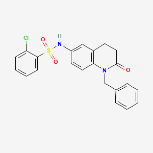 molecular formula C22H19ClN2O3S B2449091 N-(1-benzyl-2-oxo-1,2,3,4-tetrahydroquinolin-6-yl)-2-chlorobenzene-1-sulfonamide CAS No. 946372-62-9