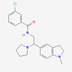 molecular formula C22H26ClN3O B2449096 3-chloro-N-(2-(1-methylindolin-5-yl)-2-(pyrrolidin-1-yl)ethyl)benzamide CAS No. 922114-59-8
