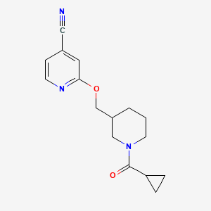 molecular formula C16H19N3O2 B2449109 2-[[1-(Cyclopropanecarbonyl)piperidin-3-yl]methoxy]pyridine-4-carbonitrile CAS No. 2380040-84-4