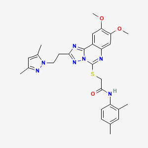 2-((2-(2-(3,5-dimethyl-1H-pyrazol-1-yl)ethyl)-8,9-dimethoxy-[1,2,4]triazolo[1,5-c]quinazolin-5-yl)thio)-N-(2,4-dimethylphenyl)acetamide