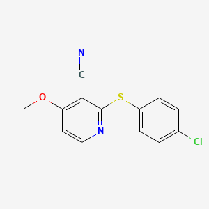 molecular formula C13H9ClN2OS B2449136 2-[(4-Chlorophenyl)sulfanyl]-4-methoxynicotinonitrile CAS No. 338773-69-6